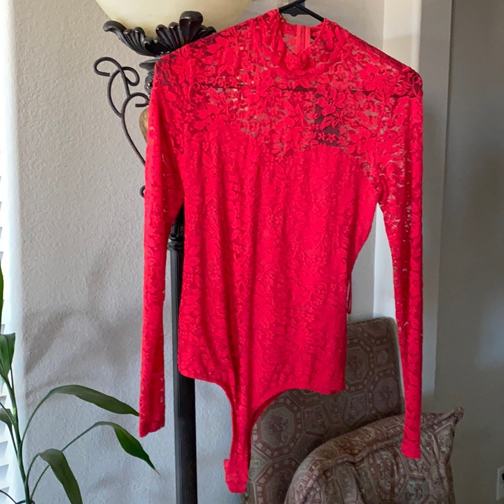 Guess red long sleeve open back never worn with tags body suit